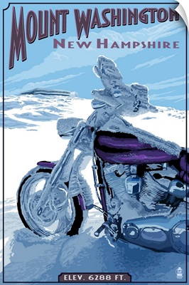 Mt. Washington, New Hampshire - Motorcycle in Snow: Retro Travel Poster