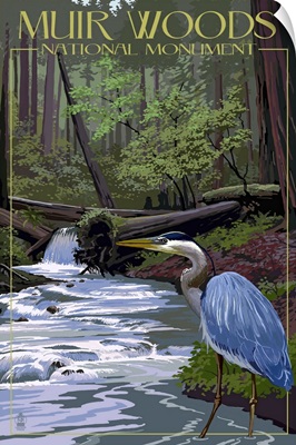 Muir Woods National Monument, California - Blue Heron: Retro Travel Poster