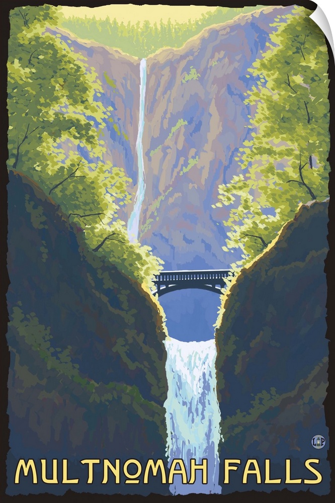 Multnomah Falls, Oregon: Retro Travel Poster