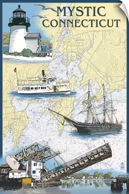 Mystic, Connecticut - Nautical Chart: Retro Travel Poster