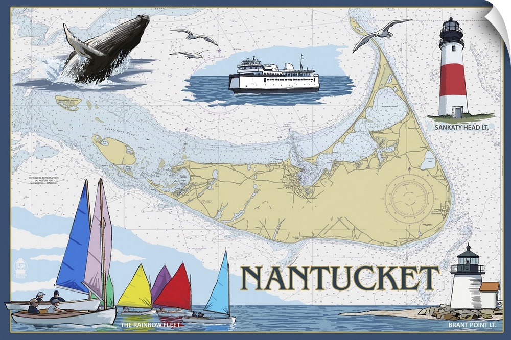 Nantucket, MA Nautical Chart: Retro Travel Poster