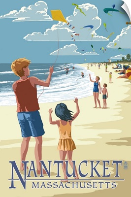 Nantucket, Massachusetts - Kite Flyers: Retro Travel Poster