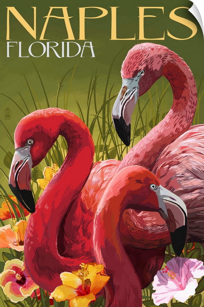 Naples, Florida - Flamingos: Retro Travel Poster