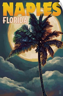 Naples, Florida - Palm and Moon: Retro Travel Poster
