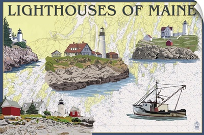 Nautical Chart, Lighthouses of Maine