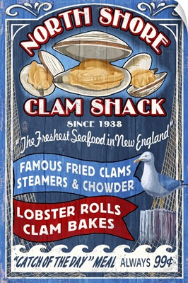 New England - Clam Shack Vintage Sign: Retro Travel Poster