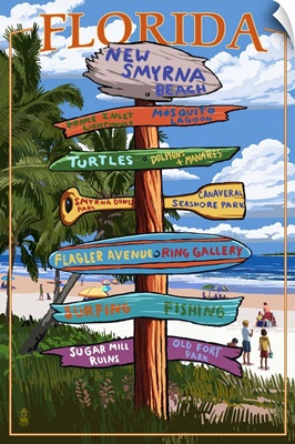 New Smyrna Beach, Florida - Destinations Signpost: Retro Travel Poster