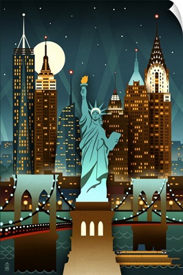 New York City, New York, Retro Skyline