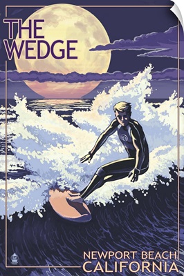 Newport Beach, California - Surfing The Wedge: Retro Travel Poster