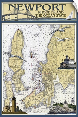 Newport, Rhode Island Nautical Chart: Retro Travel Poster