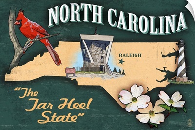 North Carolina - State Icons: Retro Travel Poster