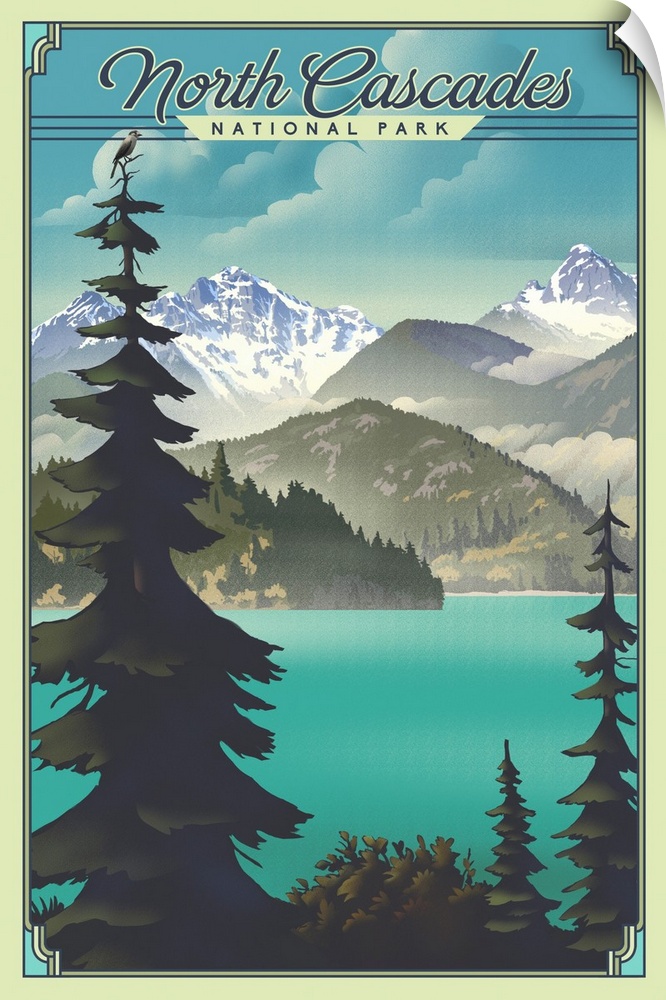 North Cascades National Park, Natural Landscape: Retro Travel Poster