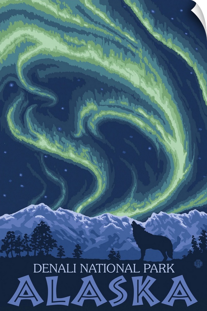 Northern Lights - Denali National Park, Alaska: Retro Travel Poster