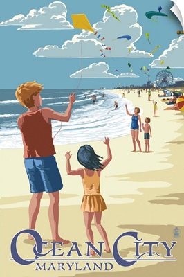Ocean City, Maryland - Kite Flyers: Retro Travel Poster