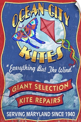Ocean City, Maryland - Kite Shop Vintage Sign: Retro Travel Poster