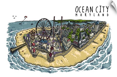 Ocean City, Maryland - Line Drawing
