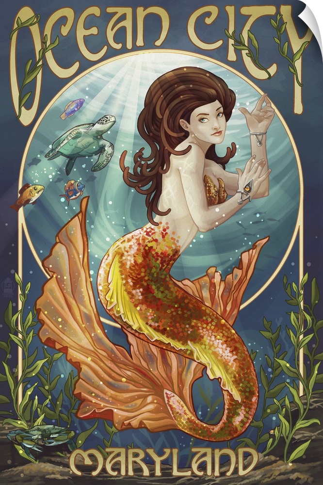 Ocean City, Maryland - Mermaid: Retro Travel Poster