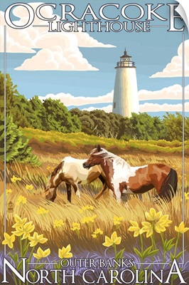 Ocracoke Lighthouse - Outer Banks, North Carolina: Retro Travel Poster