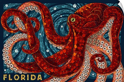 Octopus Paper Mosaic - Florida: Retro Travel Poster