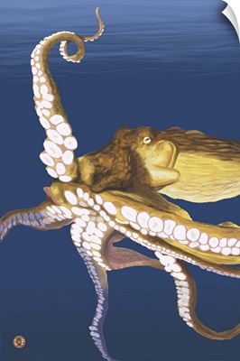 Octopus (Yellow): Retro Travel Poster