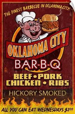 Oklahoma City, Oklahoma - BBQ Pig Vintage Sign