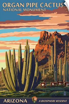 Organ Pipe Cactus National Monument, Arizona: Retro Travel Poster