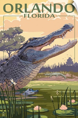 Orlando, Florida - Alligator Scene: Retro Travel Poster