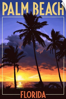 Palm Beach, Florida - Palms and Sunset: Retro Travel Poster