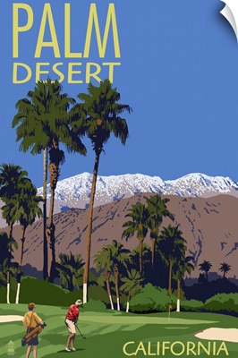 Palm Desert, California - Golfing Scene: Retro Travel Poster
