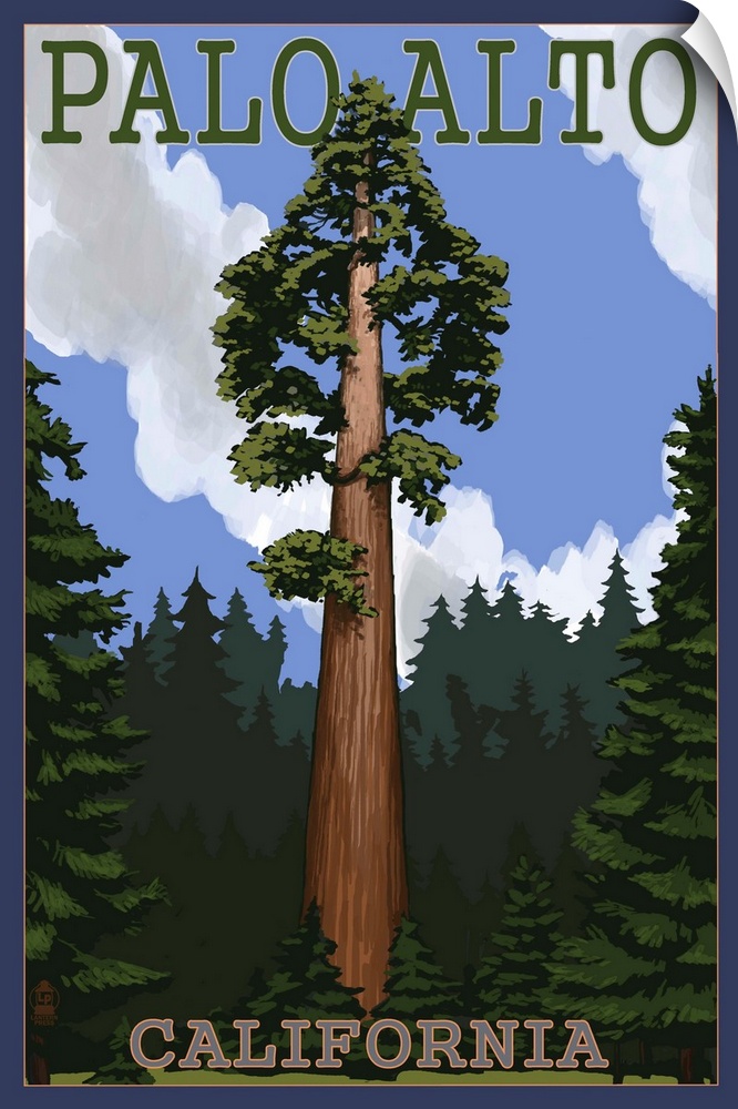 Palo Alto, California - California Redwoods: Retro Travel Poster