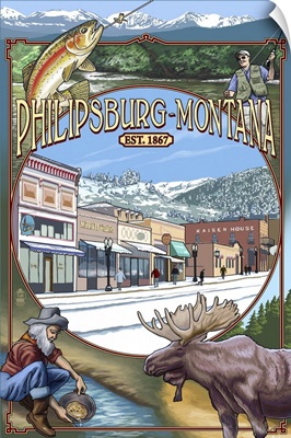 Philipsburg, Montana Montage: Retro Travel Poster