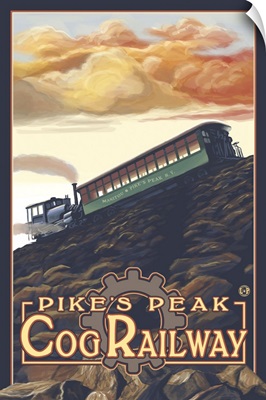 Pikes Peak Cog Railroad, Colorado: Retro Travel Poster
