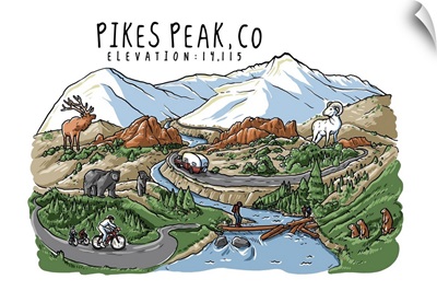 Pikes Peak, Colorado - Line Drawing