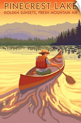 Pinecrest Lake, California - Canoe Scene: Retro Travel Poster