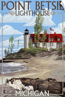 Point Betsie Lighthouse, Michigan: Retro Travel Poster