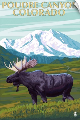 Poudre Canyon, Colorado - Moose: Retro Travel Poster