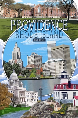 Providence, Rhode Island - Montage Scenes: Retro Travel Poster