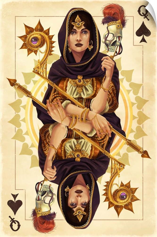 Queen of Spades - Playing Card: Retro Art Poster