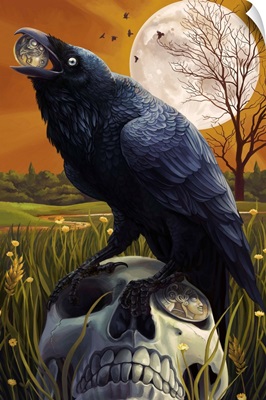 Raven and Skull: Retro Travel Poster