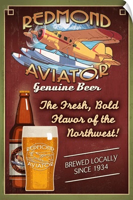 Redmond, Washington - Aviator Beer: Retro Travel Poster