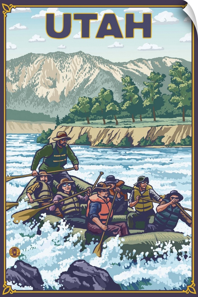 River Rafting - Utah: Retro Travel Poster