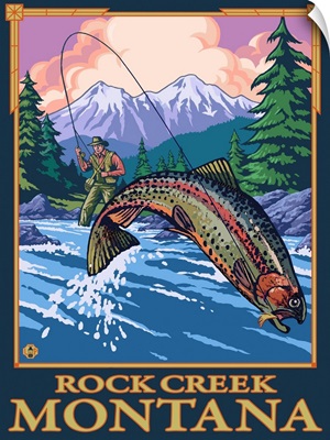 Rock Creek, Montana - Fly Fishing Scene: Retro Travel Poster