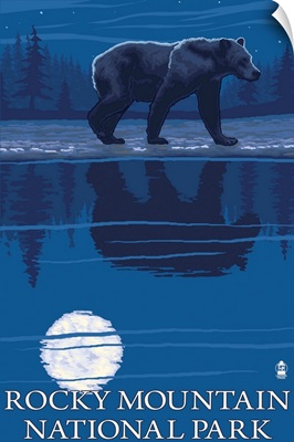 Rocky Mountain National Park, CO - Bear at Night: Retro Travel Poster