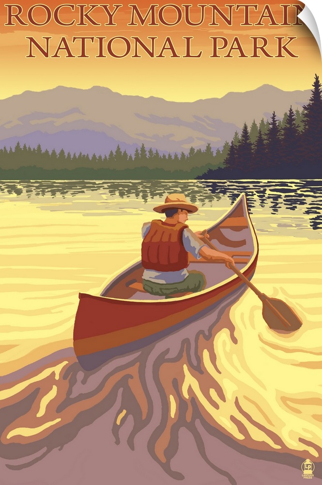Rocky Mountain National Park, CO - Canoe Scene: Retro Travel Poster