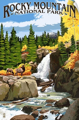 Rocky Mountain National Park, Colorado, Elk and Waterfall