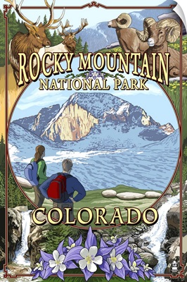 Rocky Mountain National Park, Colorado Montage: Retro Travel Poster