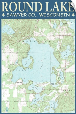 Round Lake Chart - Sawyer County, Wisconsin: Retro Travel Poster