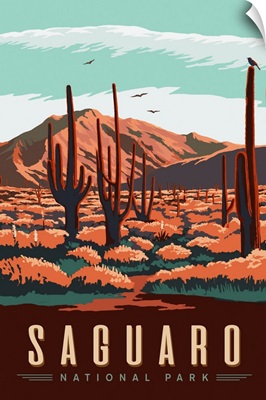 Saguaro National Park, Cactus Landscape: Graphic Travel Poster