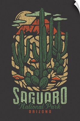 Saguaro National Park, Cactus Night Landscape: Graphic Travel Poster