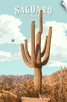 Saguaro National Park, Cactus: Retro Travel Poster